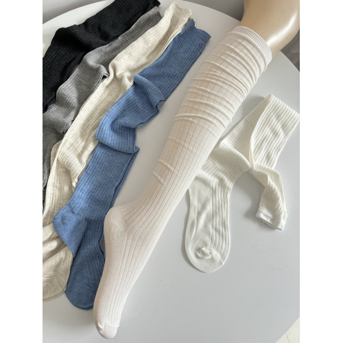 春夏薄款白色堆曡過膝襪女棉竪紋長筒襪ins潮時髦百搭灰色高筒襪