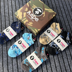 精美禮盒5雙裝男士迷彩襪子冬季純棉防臭短襪船襪低幫透氣全棉厚