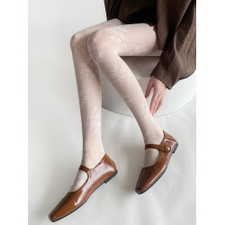 春夏季ins復古奶白色薔薇玫瑰提花絲襪蕾絲薄款黑絲防脫絲連褲襪