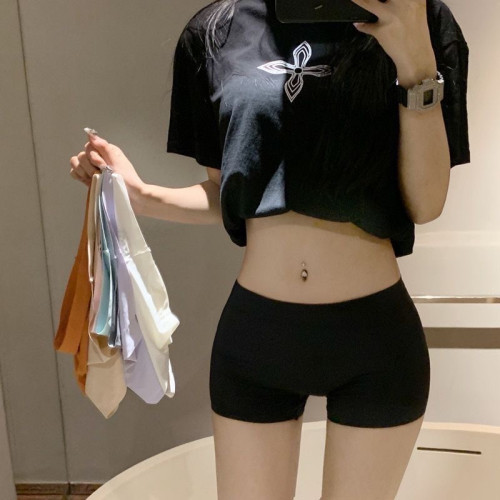 黑色冰絲無痕安全褲薄款四角短褲辣妹緊身學生防走光女士內褲底褲 黑色冰絲無痕安全褲薄款四角短褲辣妹緊身學生防走光女士內褲底褲