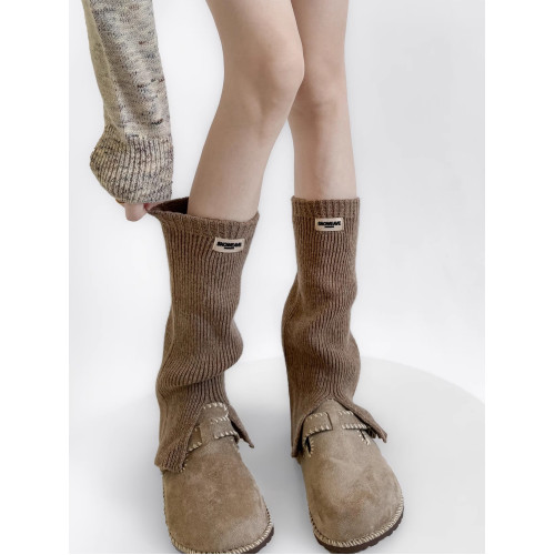 #時髦單品 韓系字母布標開叉曡穿襪套女秋冬簡約顯瘦針織堆堆腿套 #時髦單品 韓系字母布標開叉曡穿襪套女秋冬簡約顯瘦針織堆堆腿套