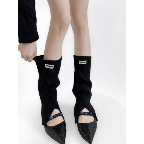 #時髦單品 韓系字母布標開叉曡穿襪套女秋冬簡約顯瘦針織堆堆腿套 #時髦單品 韓系字母布標開叉曡穿襪套女秋冬簡約顯瘦針織堆堆腿套