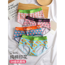 女士內褲女生純棉抗菌襠卡通印花中腰簡約舒適三角褲大碼短褲潮