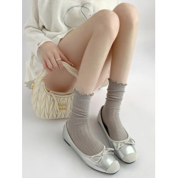 夜間教習室木耳邊芭蕾風襪子女夏薄款花邊中筒襪透氣白色堆堆襪夏