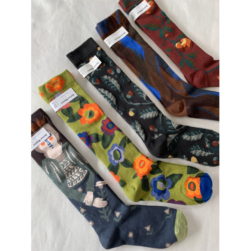 新品法國文藝小衆女士順花個性設計感女士中長筒快樂及膝小腿襪子 新品法國文藝小衆女士順花個性設計感女士中長筒快樂及膝小腿襪子