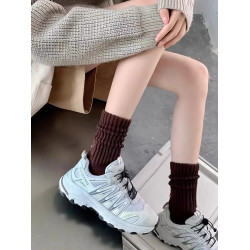 襪子春秋季新款後更笑臉堆堆襪粗線長襪網紅款韓版女襪子中筒運動