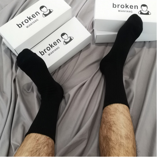 broken秋冬季運動白襪男純色黑襪四季款常規純棉長筒高筒毛圈潮流 broken秋冬季運動白襪男純色黑襪四季款常規純棉長筒高筒毛圈潮流