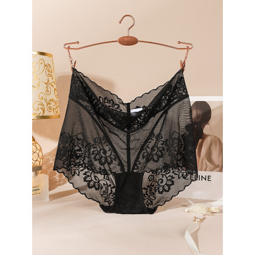 內褲女高腰蕾絲白色性感全透明無痕包臀平角大碼胖MM棉襠時尚新款 內褲女高腰蕾絲白色性感全透明無痕包臀平角大碼胖MM棉襠時尚新款