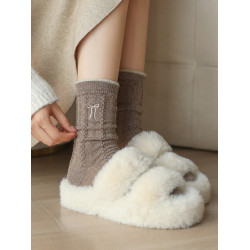 【起步韓襪】蝴蝶結襪子女中筒刺綉韓國東大門羊毛女襪保暖堆堆襪