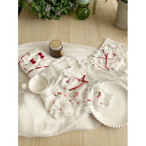 森日和葉2025新款甜美草莓內褲女清新可愛蝴蝶結蕾絲純棉襠三角褲 森日和葉2025新款甜美草莓內褲女清新可愛蝴蝶結蕾絲純棉襠三角褲