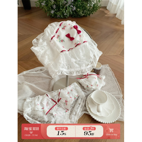森日和葉2025新款甜美草莓內褲女清新可愛蝴蝶結蕾絲純棉襠三角褲 森日和葉2025新款甜美草莓內褲女清新可愛蝴蝶結蕾絲純棉襠三角褲