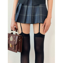 BON 亞文化自製個性吊帶一體過膝襪天鵞絨jk連褲襪黑白性感長筒襪