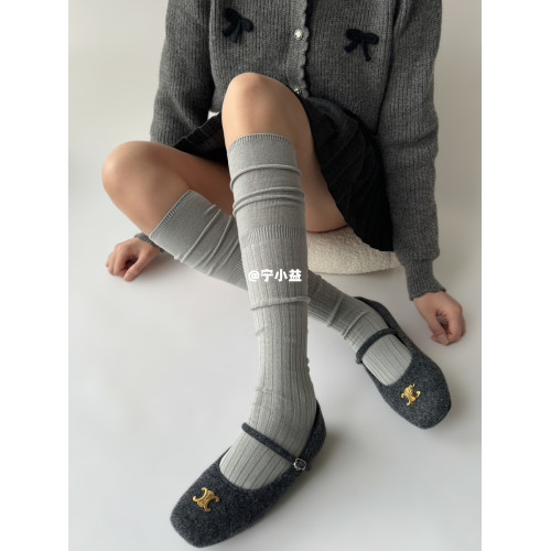 甯小益竪條紋過膝襪子女秋冬日系奶白色拼接長筒襪顯瘦竪條堆堆襪 甯小益竪條紋過膝襪子女秋冬日系奶白色拼接長筒襪顯瘦竪條堆堆襪