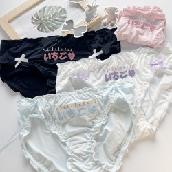 日系字母刺綉中腰夏季少女內褲柔軟絲滑舒適三角褲雙蝴蝶結