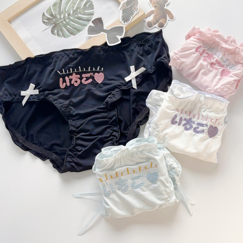 日系字母刺綉中腰夏季少女內褲柔軟絲滑舒適三角褲雙蝴蝶結 日系字母刺綉中腰夏季少女內褲柔軟絲滑舒適三角褲雙蝴蝶結