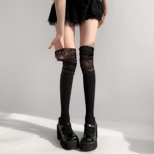 夜間教習室長筒襪子女春秋蕾絲拼接花邊襪洛麗塔黑色jk過膝堆堆襪 夜間教習室長筒襪子女春秋蕾絲拼接花邊襪洛麗塔黑色jk過膝堆堆襪
