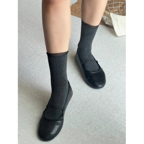 夏日千金感!復古深灰波點襪滿滿的高級感~薄款襪子女堆堆灰色 夏日千金感!復古深灰波點襪滿滿的高級感~薄款襪子女堆堆灰色