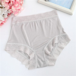 高腰真絲內褲女桑蠶絲薄款透氣抗菌女士式平角短褲蕾絲款三角內衣