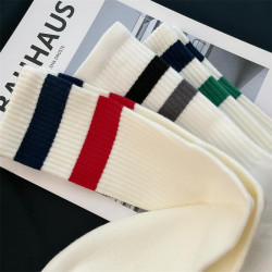 日本MUl純棉男女中長筒襪潮牌撞色條紋長襪男足球運動襪抗菌防臭