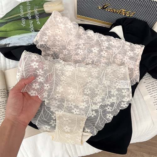 蜜桃純欲性感可愛一片式蕾絲花波浪邊輕薄透氣底襠中腰三角內褲女 蜜桃純欲性感可愛一片式蕾絲花波浪邊輕薄透氣底襠中腰三角內褲女