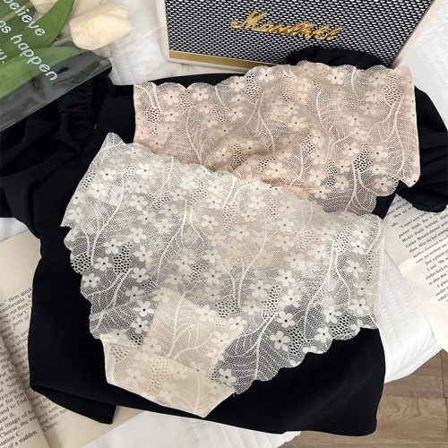 蜜桃純欲性感可愛一片式蕾絲花波浪邊輕薄透氣底襠中腰三角內褲女 蜜桃純欲性感可愛一片式蕾絲花波浪邊輕薄透氣底襠中腰三角內褲女