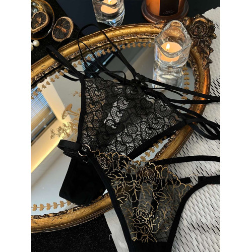 黑金禦姐•北歐浪漫綁帶女士蕾絲內褲女生性感勾人火辣高級感丁字 黑金禦姐•北歐浪漫綁帶女士蕾絲內褲女生性感勾人火辣高級感丁字