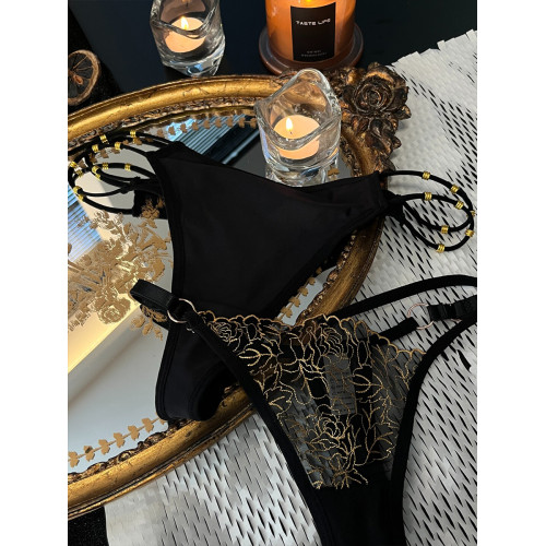 黑金禦姐•北歐浪漫綁帶女士蕾絲內褲女生性感勾人火辣高級感丁字 黑金禦姐•北歐浪漫綁帶女士蕾絲內褲女生性感勾人火辣高級感丁字