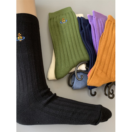 經典款土星刺綉寬雙針女士文藝中筒襪子日式棉混百搭小腿堆堆襪子