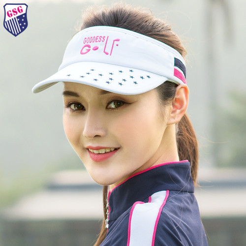高爾夫運動女士刺綉球帽空頂帽子防曬遮陽帽