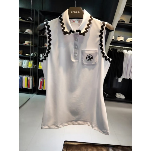 【特價】高爾夫服裝女花邊條紋無袖背心舒適百搭休閒簡約速乾上衣