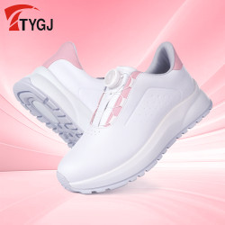 2025夏季高爾夫女士球鞋旋鈕鞋帶增高百搭厚底防滑防水輕便休閒鞋