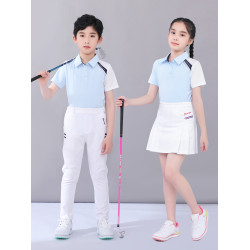 夏季高爾夫服裝 兒童短袖T恤POLO衫 中大童速乾翻領運動球服上衣