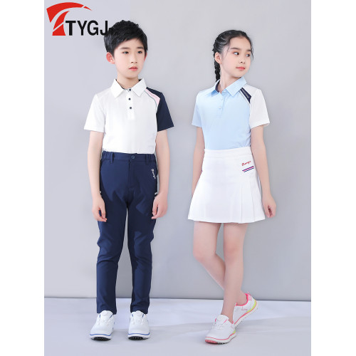 夏季高爾夫服裝 兒童短袖T恤POLO衫 中大童速乾翻領運動球服上衣 夏季高爾夫服裝 兒童短袖T恤POLO衫 中大童速乾翻領運動球服上衣