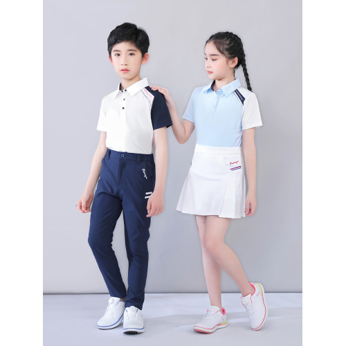 夏季高爾夫服裝 兒童短袖T恤POLO衫 中大童速乾翻領運動球服上衣 夏季高爾夫服裝 兒童短袖T恤POLO衫 中大童速乾翻領運動球服上衣