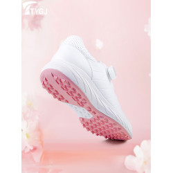 高爾夫球鞋女士旋轉紐鞋帶輕便防水防滑固定釘白粉色運動球鞋子