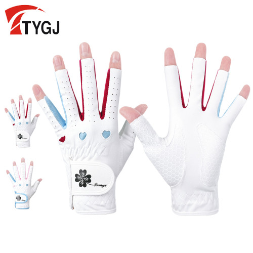 高爾夫手套女士露指超纖布觸控螢幕透氣防滑防曬可水洗拼色桃心彈力 高爾夫手套女士露指超纖布觸控螢幕透氣防滑防曬可水洗拼色桃心彈力