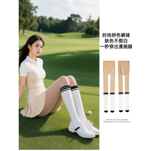 高爾夫絲襪女士連體襪褲防曬拼接白色條紋小腿golf彈力運動女襪子 高爾夫絲襪女士連體襪褲防曬拼接白色條紋小腿golf彈力運動女襪子
