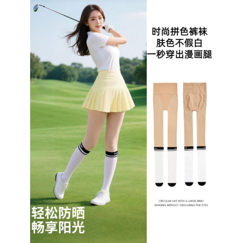 高爾夫絲襪女士連體襪褲防曬拼接白色條紋小腿golf彈力運動女襪子 高爾夫絲襪女士連體襪褲防曬拼接白色條紋小腿golf彈力運動女襪子
