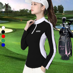 高爾夫長袖上衣女春秋速乾T恤新款運動高彈力球服 速乾女網球上衣
