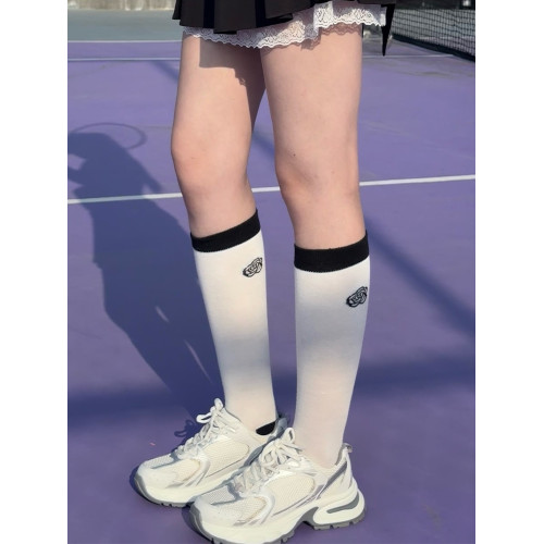 高爾夫襪子女拼色簡約小腿襪高級感撞色網紅百搭運動跑步透氣球襪