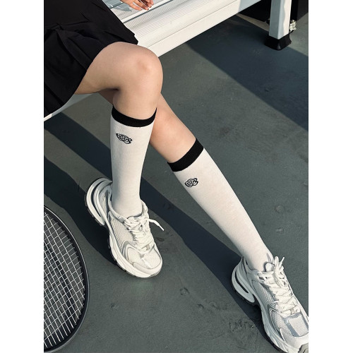 高爾夫襪子女拼色簡約小腿襪高級感撞色網紅百搭運動跑步透氣球襪