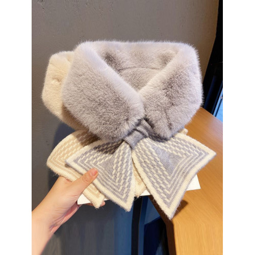 韓國高爾夫服裝冬季圍巾女士運動時尚保暖毛毛圍脖護頸蝴蝶結毛領