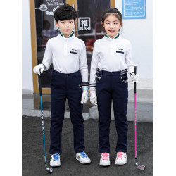 兒童高爾夫服裝男女兒童長袖球服T恤衫立領學院風GOLF運動衣服
