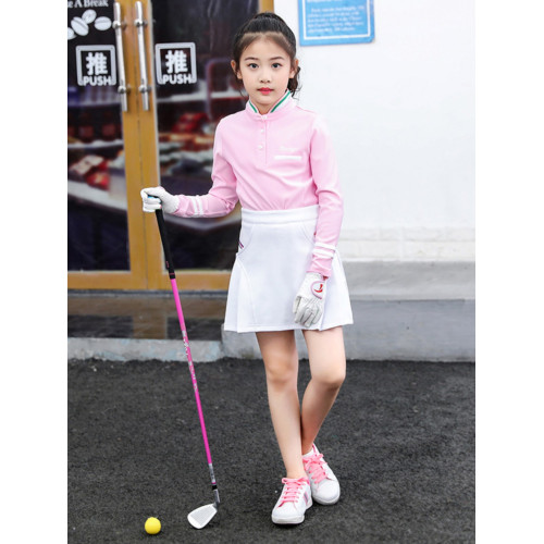 兒童高爾夫服裝男女兒童長袖球服T恤衫立領學院風GOLF運動衣服