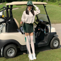 高爾夫春秋新款女網紅高領網球松弛感衛衣套裝韓國運動短裙含底褲