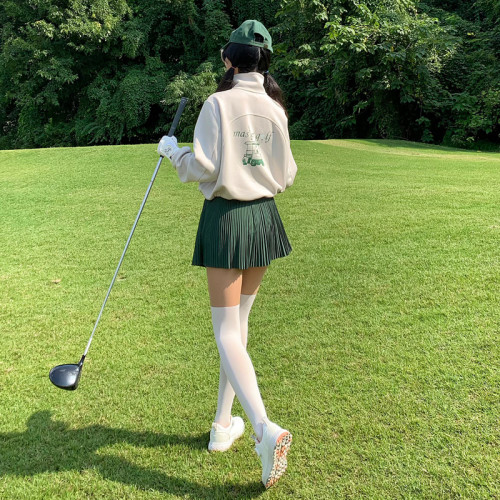 高爾夫春秋新款女網紅高領網球松弛感衛衣套裝韓國運動短裙含底褲