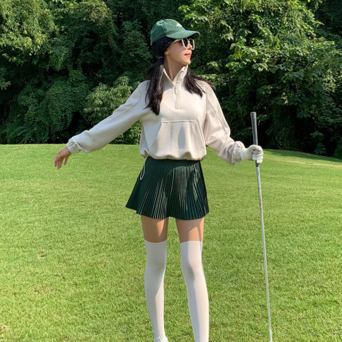 高爾夫春秋新款女網紅高領網球松弛感衛衣套裝韓國運動短裙含底褲