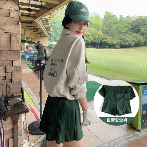 高爾夫春秋新款女網紅高領網球松弛感衛衣套裝韓國運動短裙含底褲