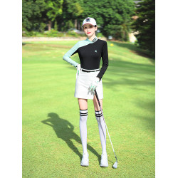 高爾夫球女防曬速乾衣長袖T恤衫高立領彈力修身戶外運動上衣服裝