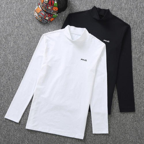 韓國高爾夫服裝男裝春秋打底衫薄絨高領修身打球跑步運動t恤上衣